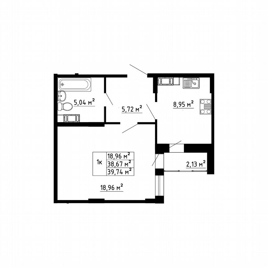 1-к. квартира, 38,9 м², 6/8 эт.