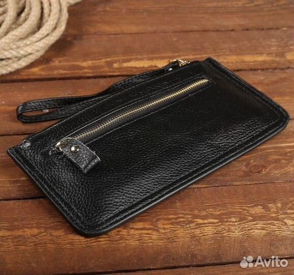 Кошелёк кожа чёрный на молнии Новый