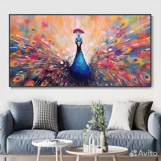 Картина маслом Яркие перья павлина