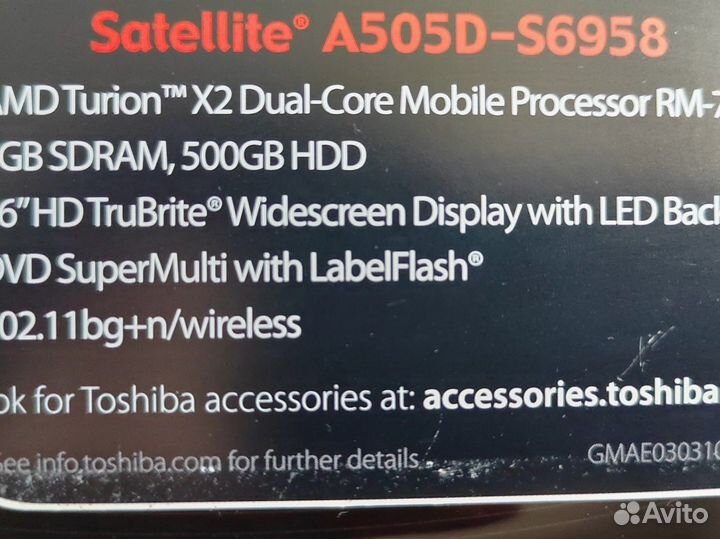 Ноутбук toshiba satellite 505d-s6958