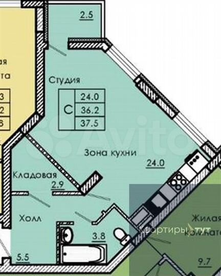 Квартира-студия, 37,5 м², 1/18 эт.