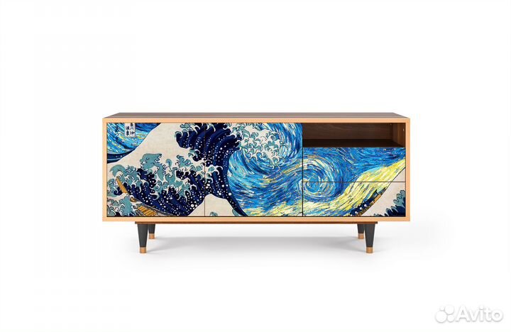Тв-тумба T7 - Орех - The Great Wave off Kanagawa