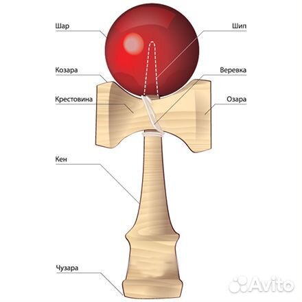 Кендама, бук, нескользящий шар