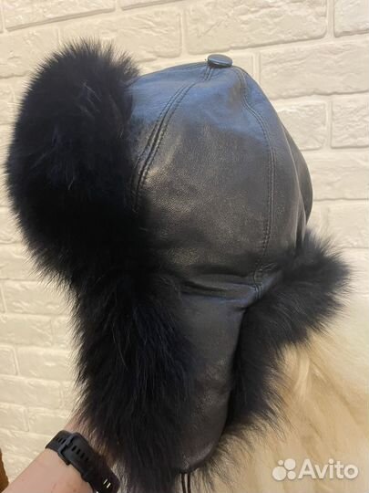 Шапка кожаная ушанка женская зимняя