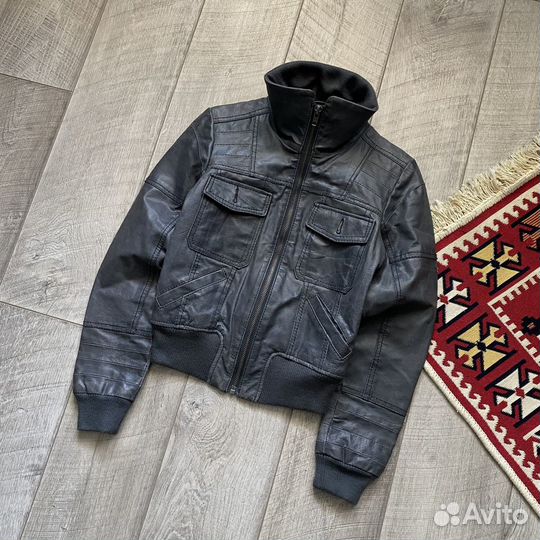 Винтажный Кожаный Бомбер Y2k Leather Vintage