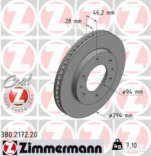 Zimmermann 380217220 Диск тормозной перед. 294x28