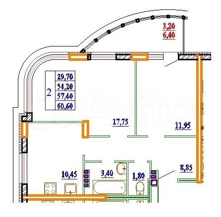 2-к. квартира, 60,3 м², 7/11 эт.
