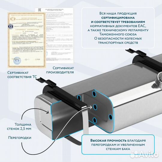 Алюминиевый бензобак 100л Газель