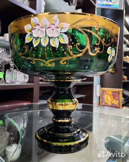 Ваза Зелёная Bohemia цветное стекло 1970-е