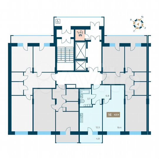 1-к. квартира, 43,9 м², 10/12 эт.