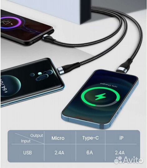Шнур для зарядки 3 в 1, длиной 1,2 м