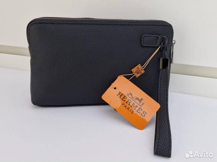 Мужской кожаный клатч Hermes 2 отделения