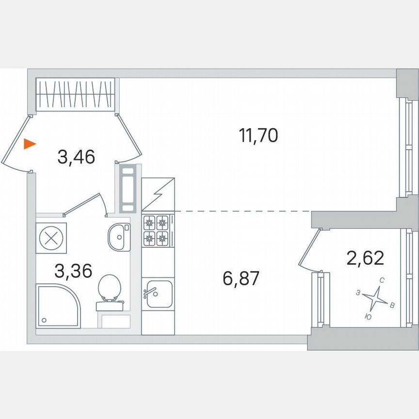 Квартира-студия, 26,7 м², 4/4 эт.
