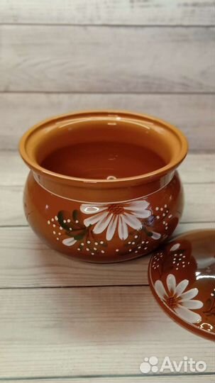 Горшок 3,6 литра, новый, из натуральной глины