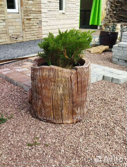 Вазон пень для цветов, горшок, кашпо из артбетона
