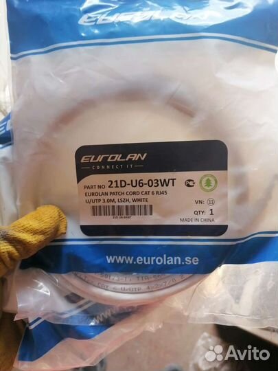 Патч корд cat. Utp4 пары eurolan 21d-u6-03wt