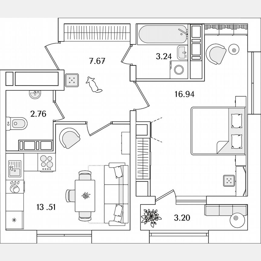 1-к. квартира, 45,7 м², 17/22 эт.