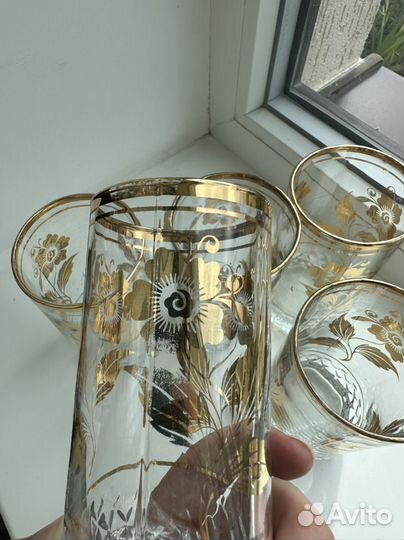 Стаканы стеклянные с золотом СССР 5 штук