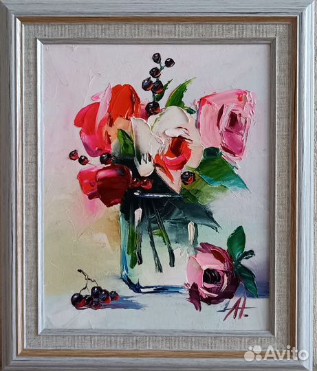 Картина холст масло 30-24 букет цветы