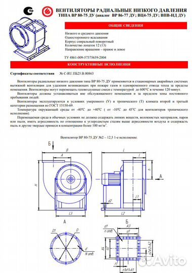 Вентилятор дымоудаления радиальный вр 80-75-8 ду-0