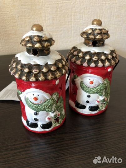 Новогодние подсвечники со снеговиками и Дед Мороз