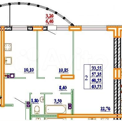2-к. квартира, 63,8 м², 6/14 эт.