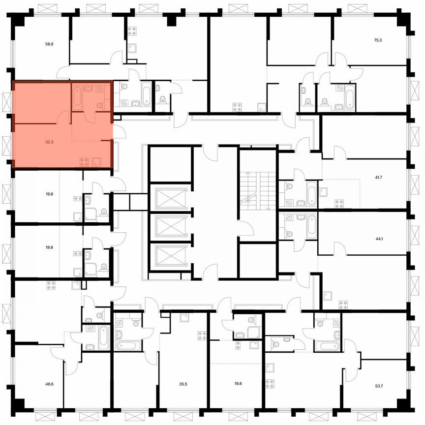 1-к. квартира, 32,3 м², 12/25 эт.