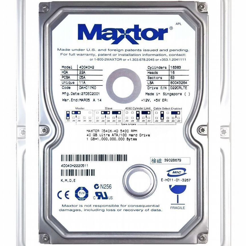 [4K040H2] Жесткий Диск Maxtor 40gb Ide 3.5" Hdd 4k040h2