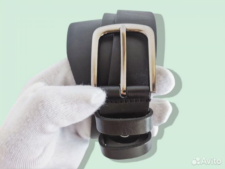 Деловой мужской кожаный ремень - Черный 3,3 см