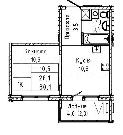 1-к. квартира, 30,1 м², 13/17 эт.
