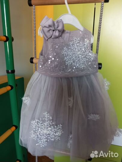 Платье снежинки 98+туфельки праздничные 24