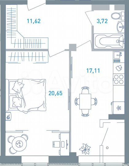 1-к. квартира, 55 м², 6/19 эт.