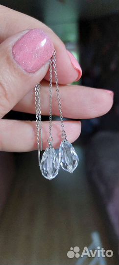 Серьги продевки с горным хрусталем