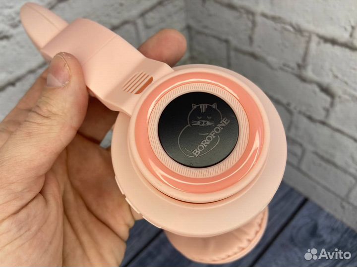 Наушники с ушками RGB Borofone BO18 Розовые