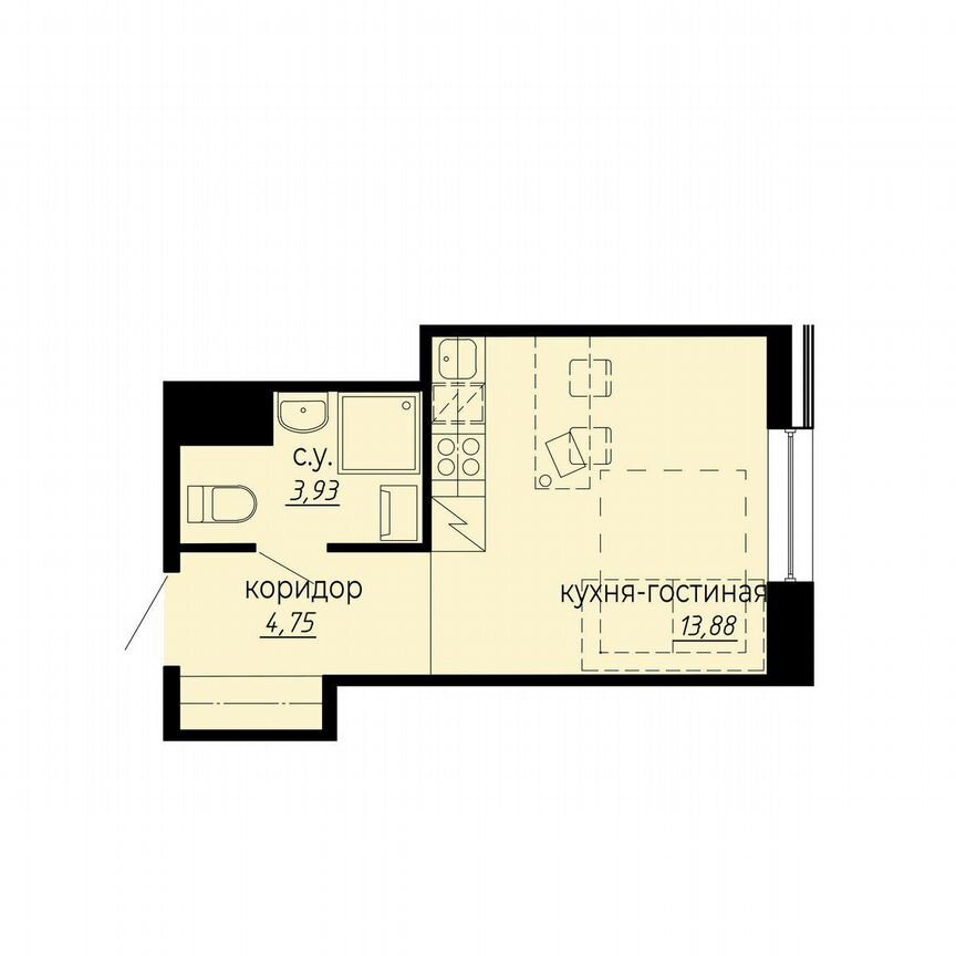 Апартаменты-студия, 22,6 м², 4/10 эт.