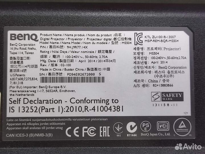 Мультимедийный Проектор Benq Ms 504