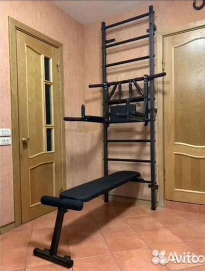 Шведская стенка с турником/брусьями и скамьей