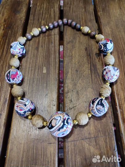 Оригинальные текстильные бусы ручной работы