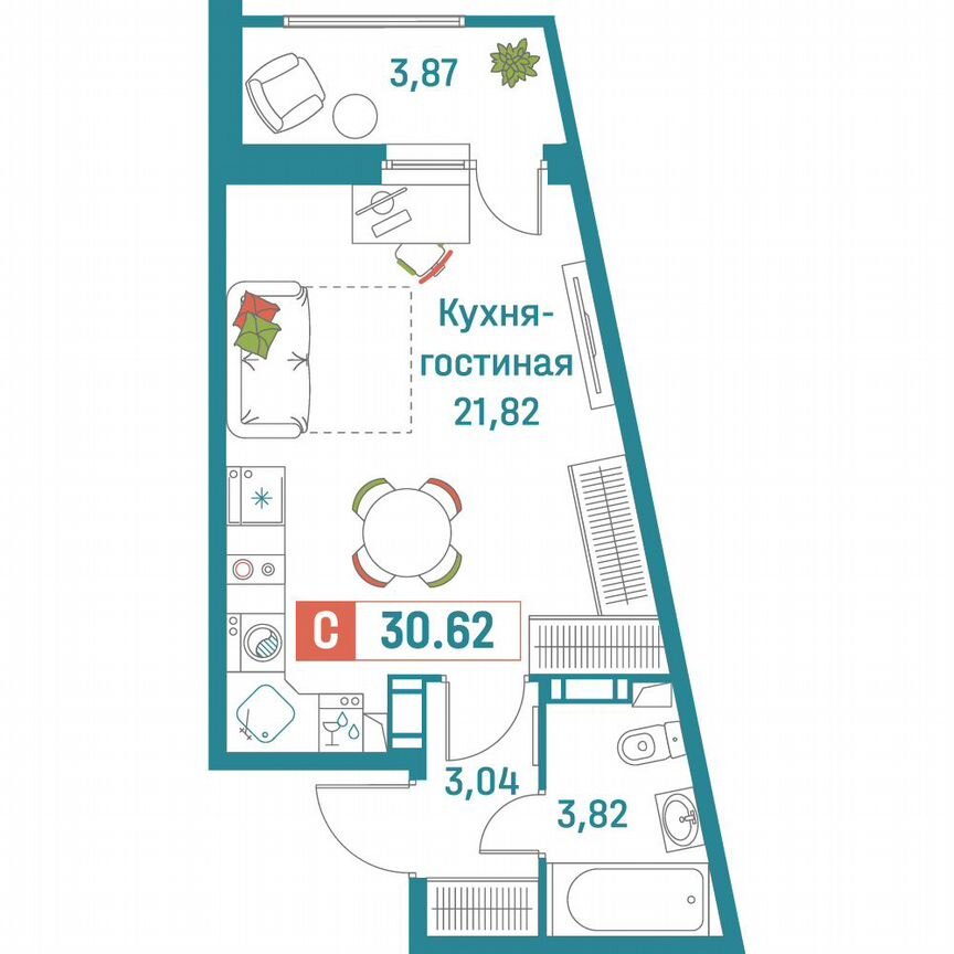 Квартира-студия, 30,6 м², 7/18 эт.
