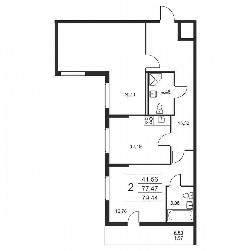 2-к. квартира, 79,4 м², 2/19 эт.