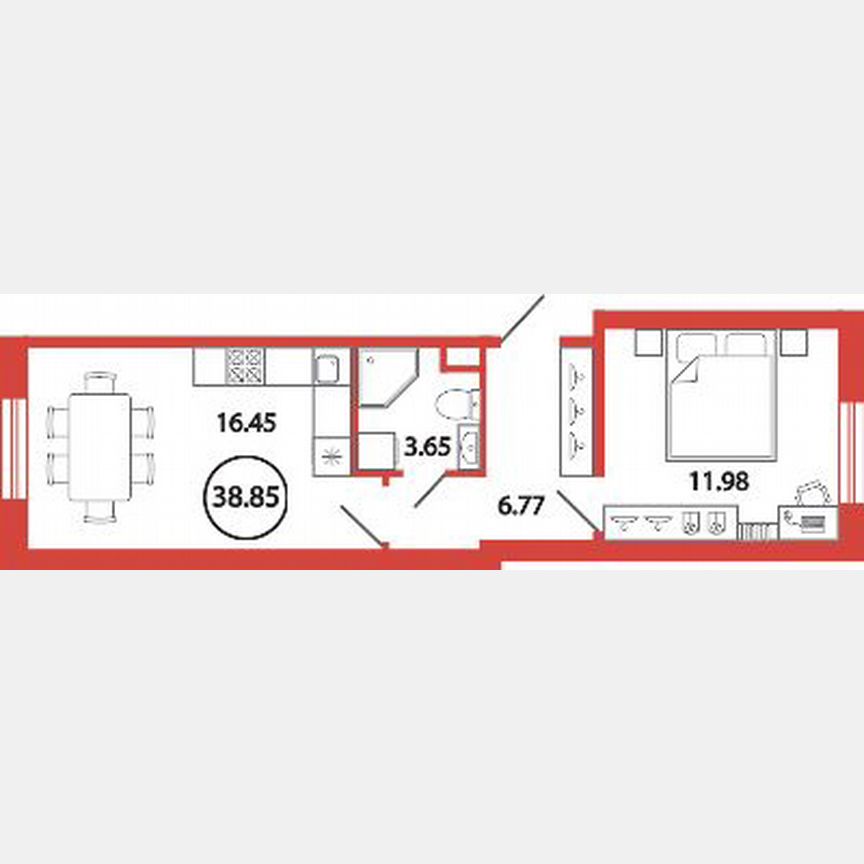 1-к. квартира, 38,9 м², 1/12 эт.