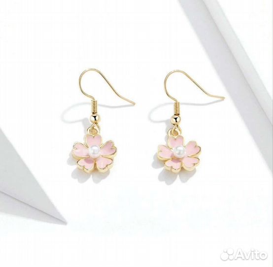 Серьги розовый цветок