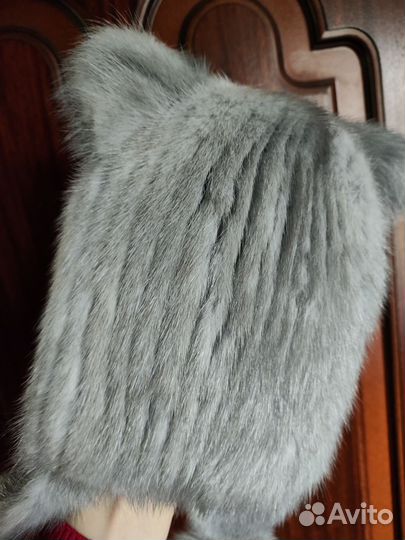 Шапка женская меховая норковая серо-голубая