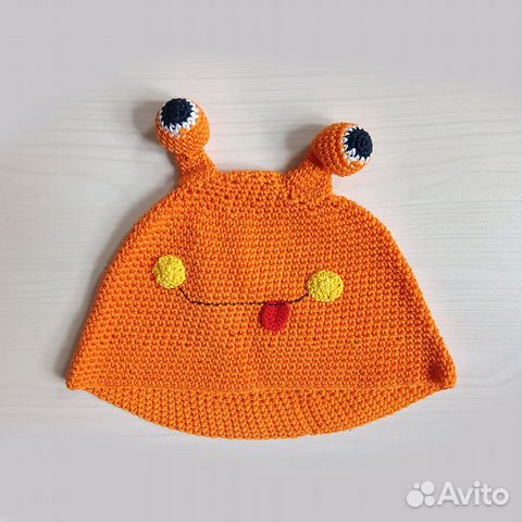 Шапка с глазками оранжевая Улитка весна лето