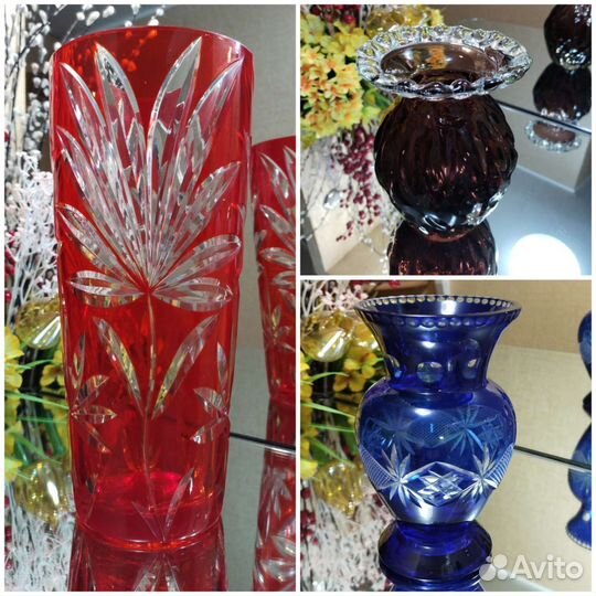 Вазы хрусталь, стекло. Чехия, СССР. Осталась синяя