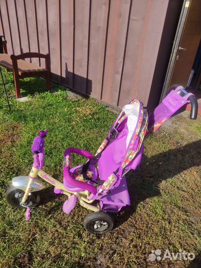 Детский велосипед с родительской ручкой+беговел