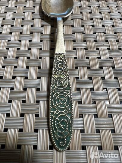 Ложка кофейная серебро, эмаль СССР