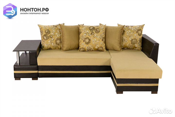 Диван угловой Лорд темно-коричневый / бежевый