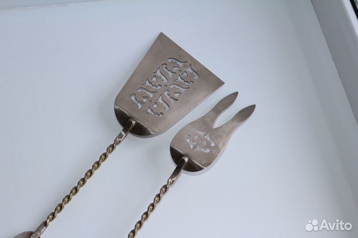 Большие лопатка и вилка мельхиор эмаль