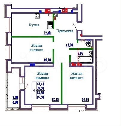 3-к. квартира, 85,5 м², 6/9 эт.